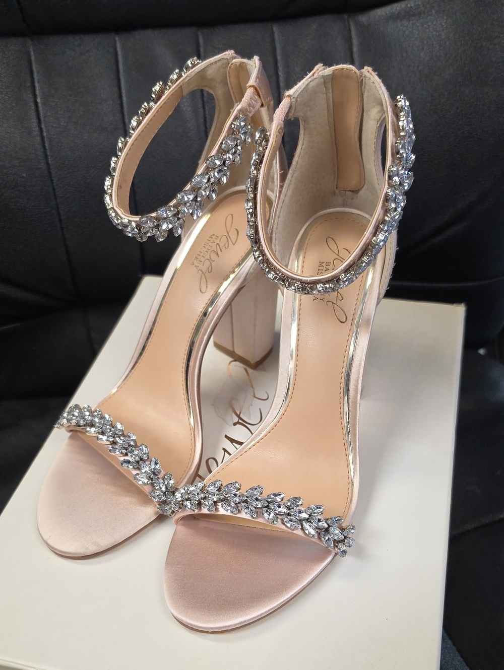 Badgley Mischka Blush Pink Crystal Ankle-Strap Heels